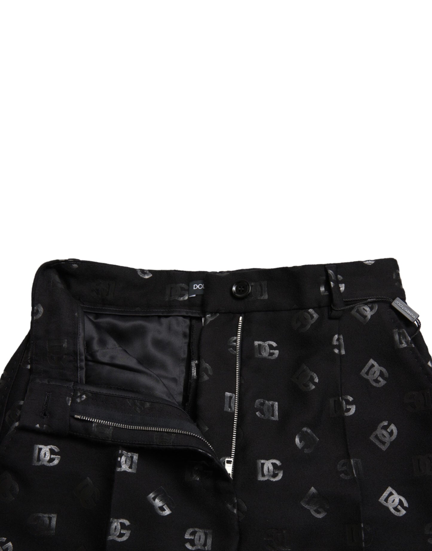 Dolce & Gabbana Black Wool DG Logo High Waist Straight Pants