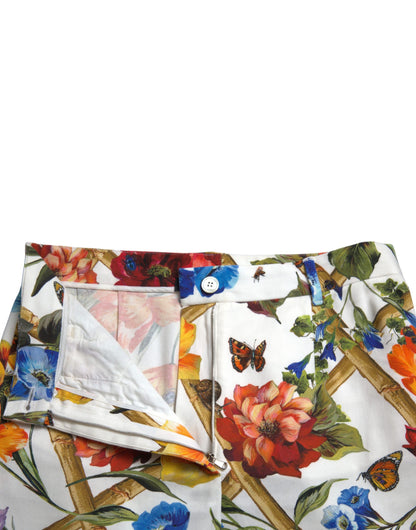 Dolce & Gabbana White Majolica Print High Waist Cropped Pants