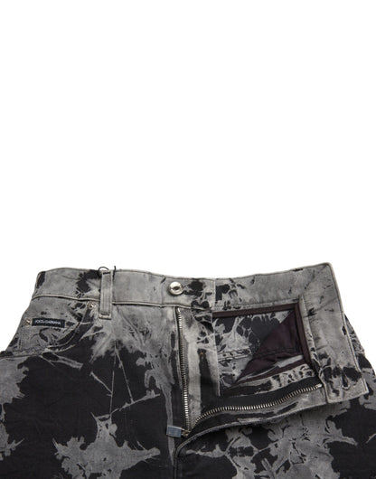 Dolce & Gabbana Black Gray Lace Cotton High Waist Denim Mini Skirt