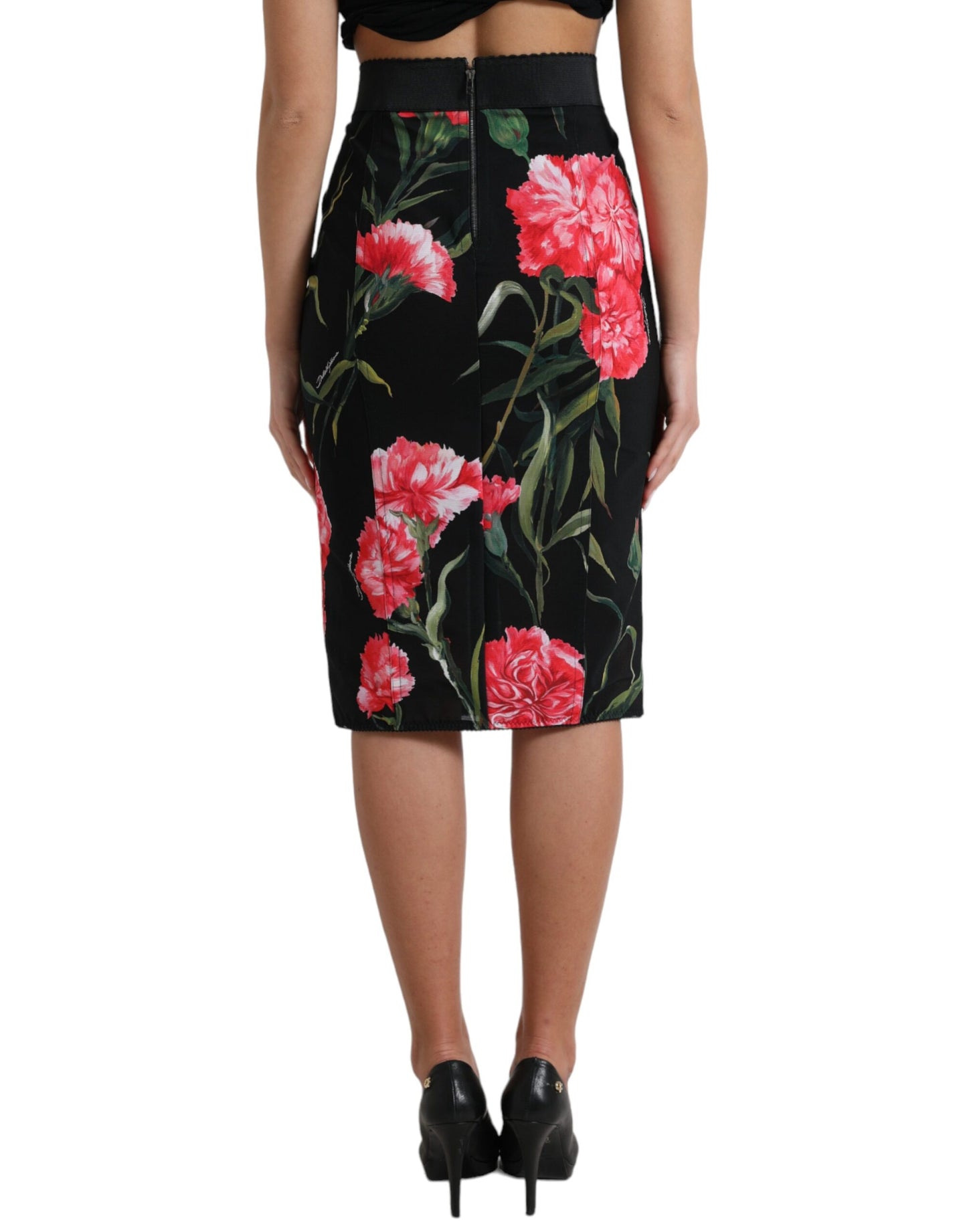 Dolce & Gabbana Black Carnation Pencil Cut Knee Length Skirt