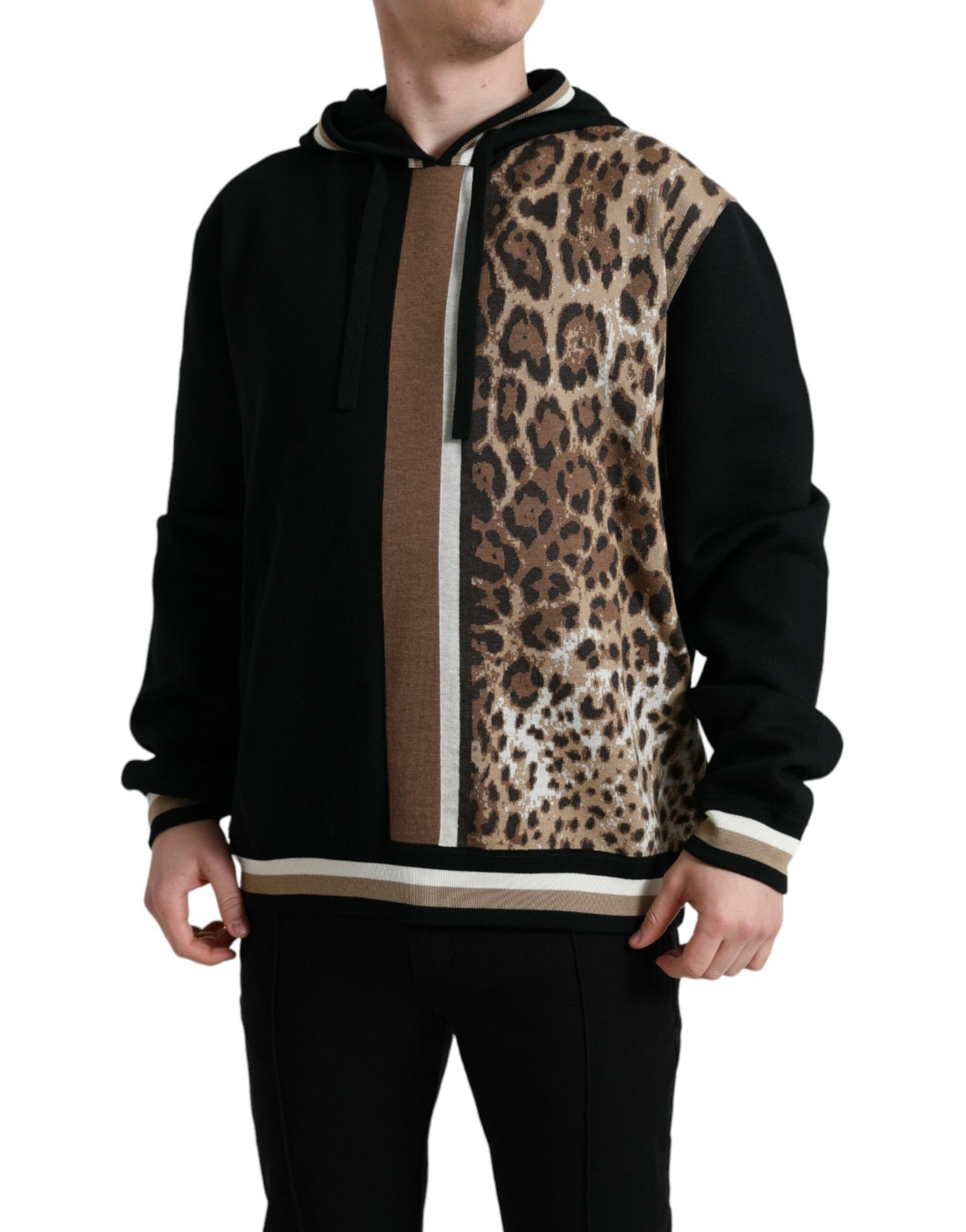 Dolce & Gabbana Black Leopard Hooded Sweatshirt Sweater