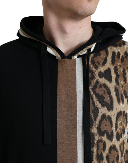 Dolce & Gabbana Black Leopard Hooded Sweatshirt Sweater