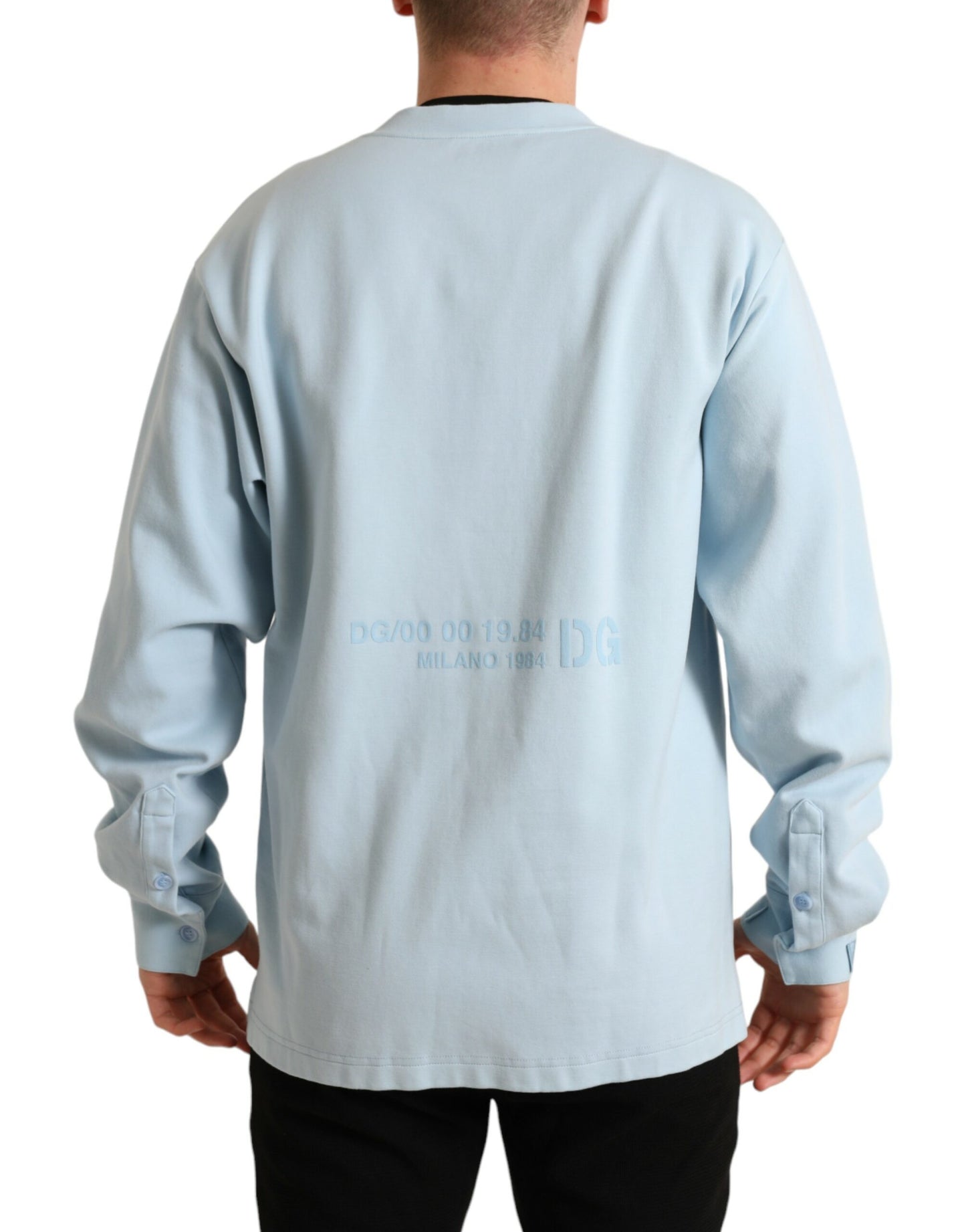 Dolce & Gabbana Light Blue Cotton Buttoned Pullover Sweater