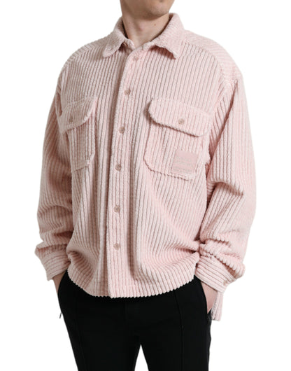 Dolce & Gabbana Pink Cotton Collared Button Shirt Sweater