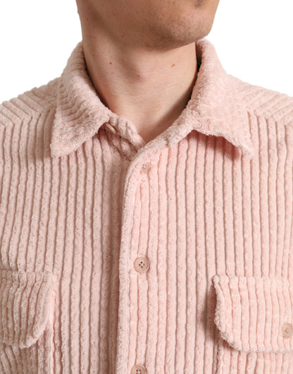 Dolce & Gabbana Pink Cotton Collared Button Shirt Sweater