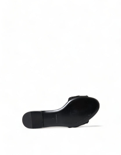 Dolce & Gabbana Elegant Black Heart Embroidery Slide Sandals