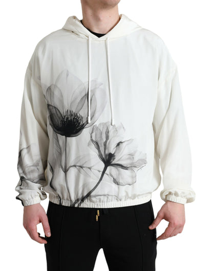 Dolce & Gabbana White Floral Print Hooded Pullover Sweater