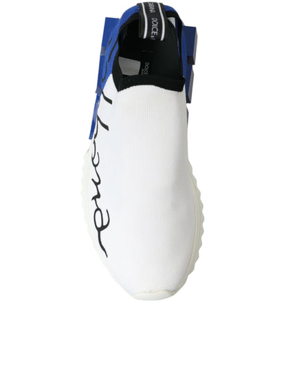 Dolce & Gabbana White Blue Sorrento Low Top Men Casual Sneakers Shoes