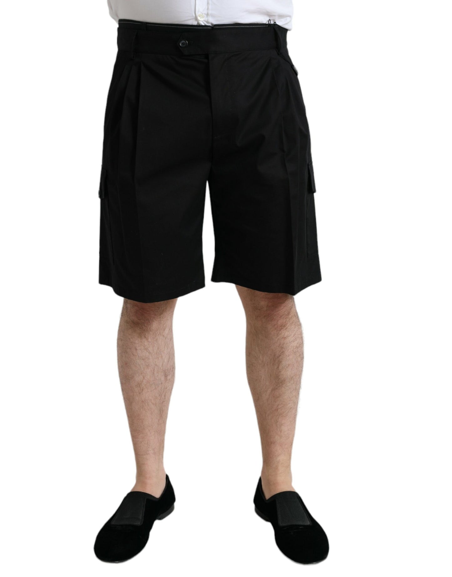 Dolce & Gabbana Black Cotton Stretch Cargo Bermuda Shorts