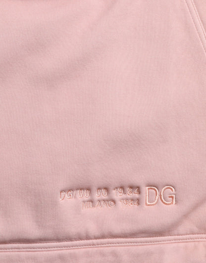 Dolce & Gabbana Pink Cotton Hooded Pockets Pullover Sweater