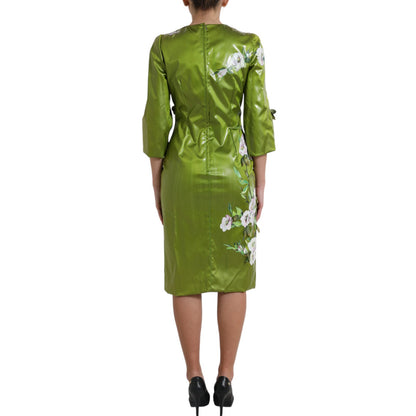 Dolce & Gabbana Green Floral Embellished Sheath Midi Dress