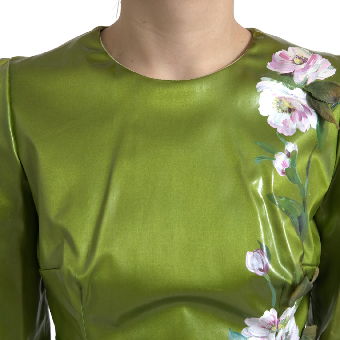 Dolce & Gabbana Green Floral Embellished Sheath Midi Dress