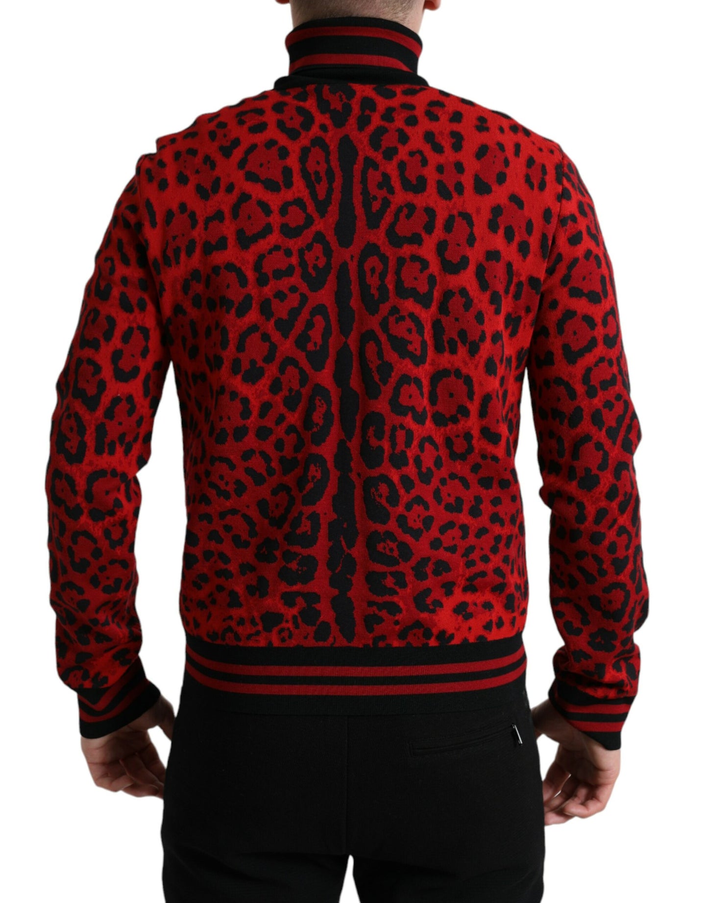 Dolce & Gabbana Red Leopard Print Turtleneck Pullover Sweater