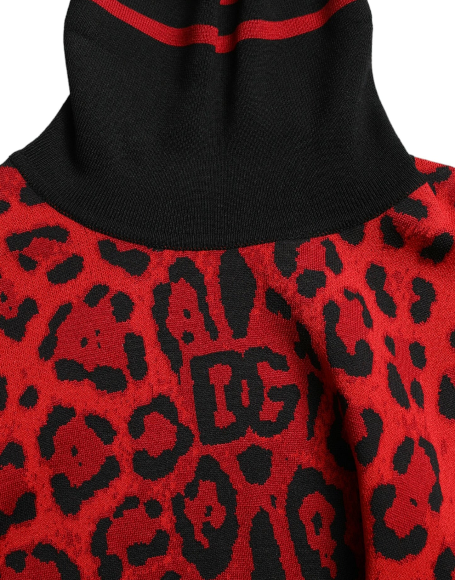 Dolce & Gabbana Red Leopard Print Turtleneck Pullover Sweater