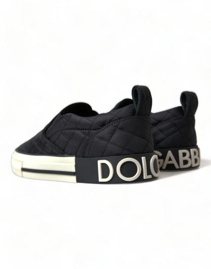 Dolce & Gabbana Black Quilted Slip On Low Top Sneakers Shoes