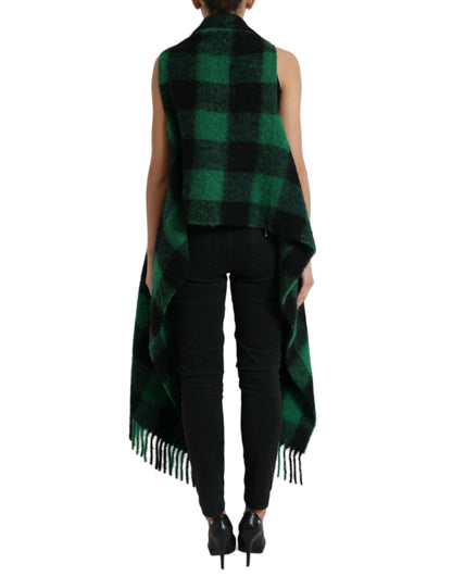 Dolce & Gabbana Black Green Buffalo Check Poncho Coat Jacket