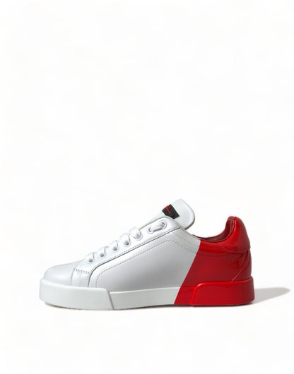 Dolce & Gabbana White Red Lace Up Womens Low Top Sneakers Shoes