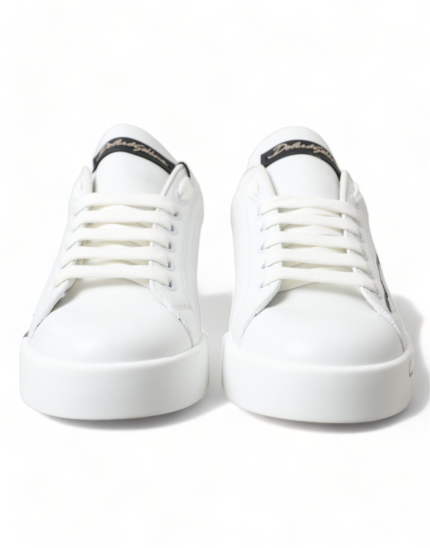 Dolce & Gabbana Elegant White & Gold Leather Sneakers