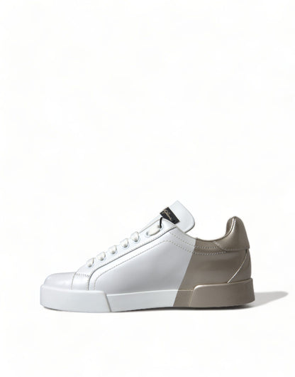 Dolce & Gabbana Elegant White & Gold Leather Sneakers