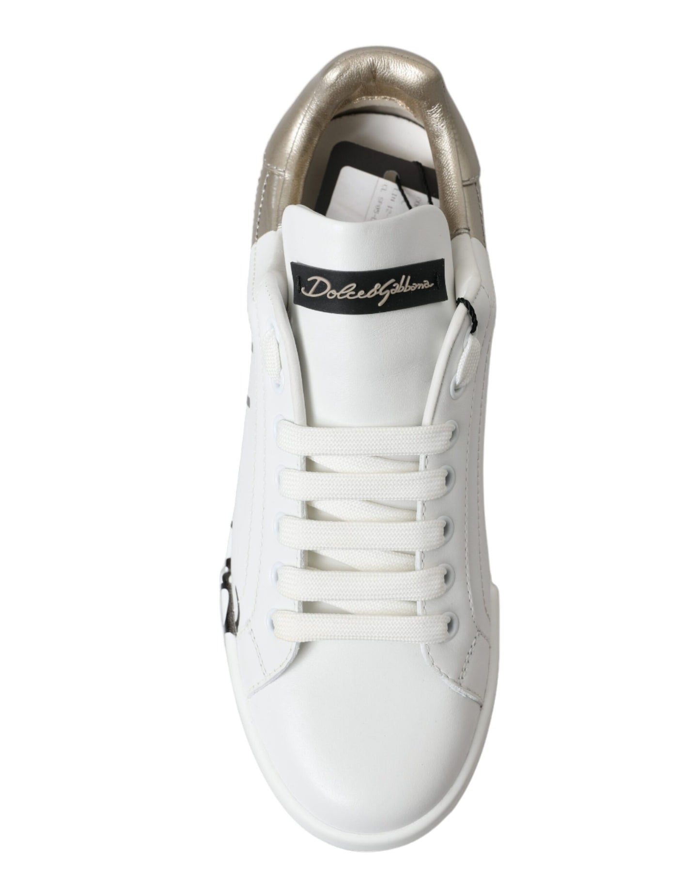 Dolce & Gabbana Elegant White & Gold Leather Sneakers