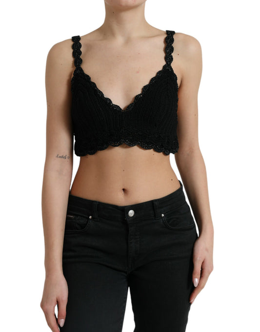 Dolce & Gabbana Black Cotton Bustier Cropped Crochet Tank Top