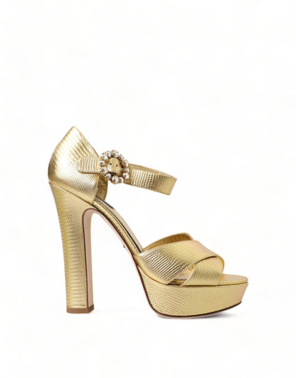 Dolce & Gabbana Gold Crystal-Embellished Leather Sandals