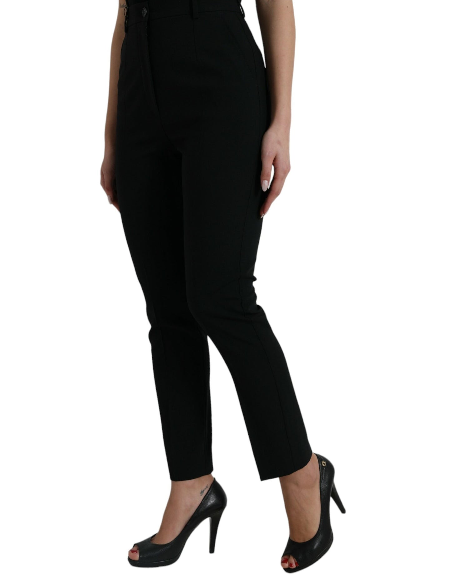 Dolce & Gabbana Black Wool High Waist Tapered Pants