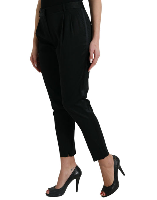 Dolce & Gabbana Black Wool High Waist Cropped Tapered Pants