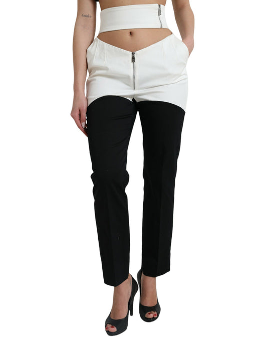 Dolce & Gabbana Black White Cotton Cut Out Waist Tapered Pants