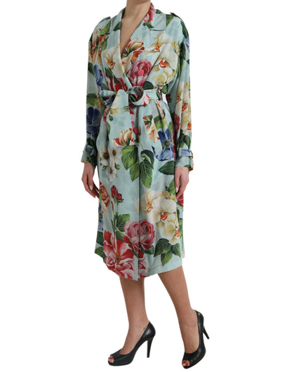 Dolce & Gabbana Multicolor Floral Silk Trench Coat Jacket