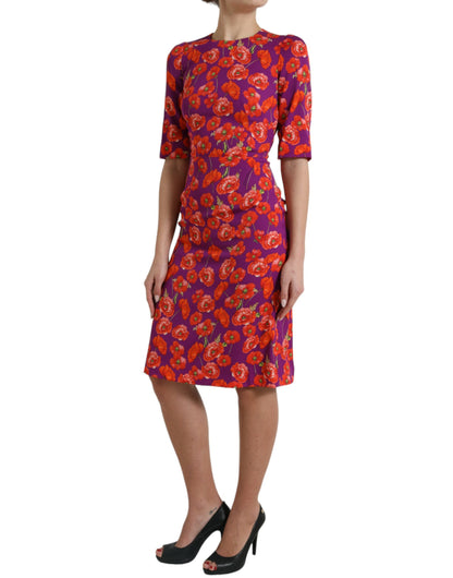 Dolce & Gabbana Multicolor Floral Poppy Print Sheath Dress