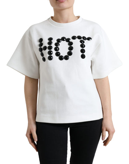 Dolce & Gabbana T-shirt White Cotton Stretch Black HOT Crystal