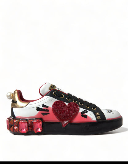 Dolce & Gabbana White Red Crystals Portofino Sneakers Women Shoes