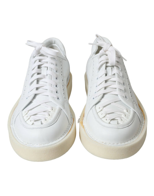 Dolce & Gabbana White Leather Low Top Oxford Sneakers Shoes