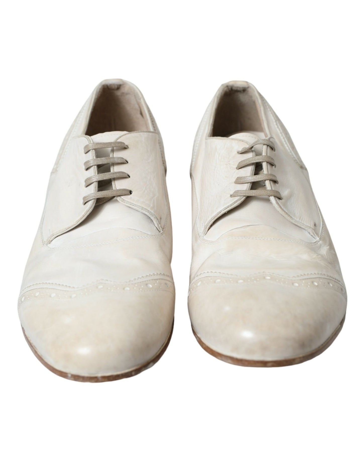 Dolce & Gabbana White Distressed Leather Brogue Dress Shoes