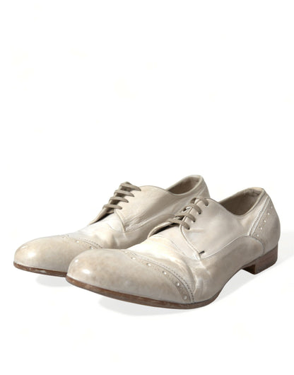 Dolce & Gabbana White Distressed Leather Brogue Dress Shoes