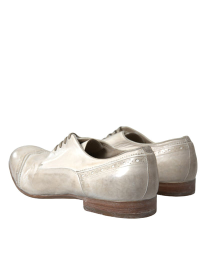 Dolce & Gabbana White Distressed Leather Brogue Dress Shoes