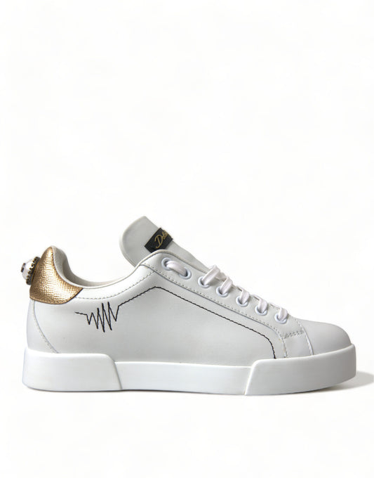 Dolce & Gabbana Elegant Portofino White Leather Sneakers