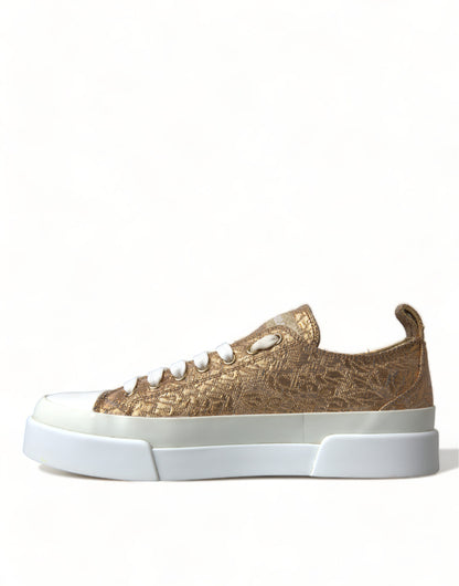 Dolce & Gabbana Gold White Brocade Low Top Sneakers Women Shoes