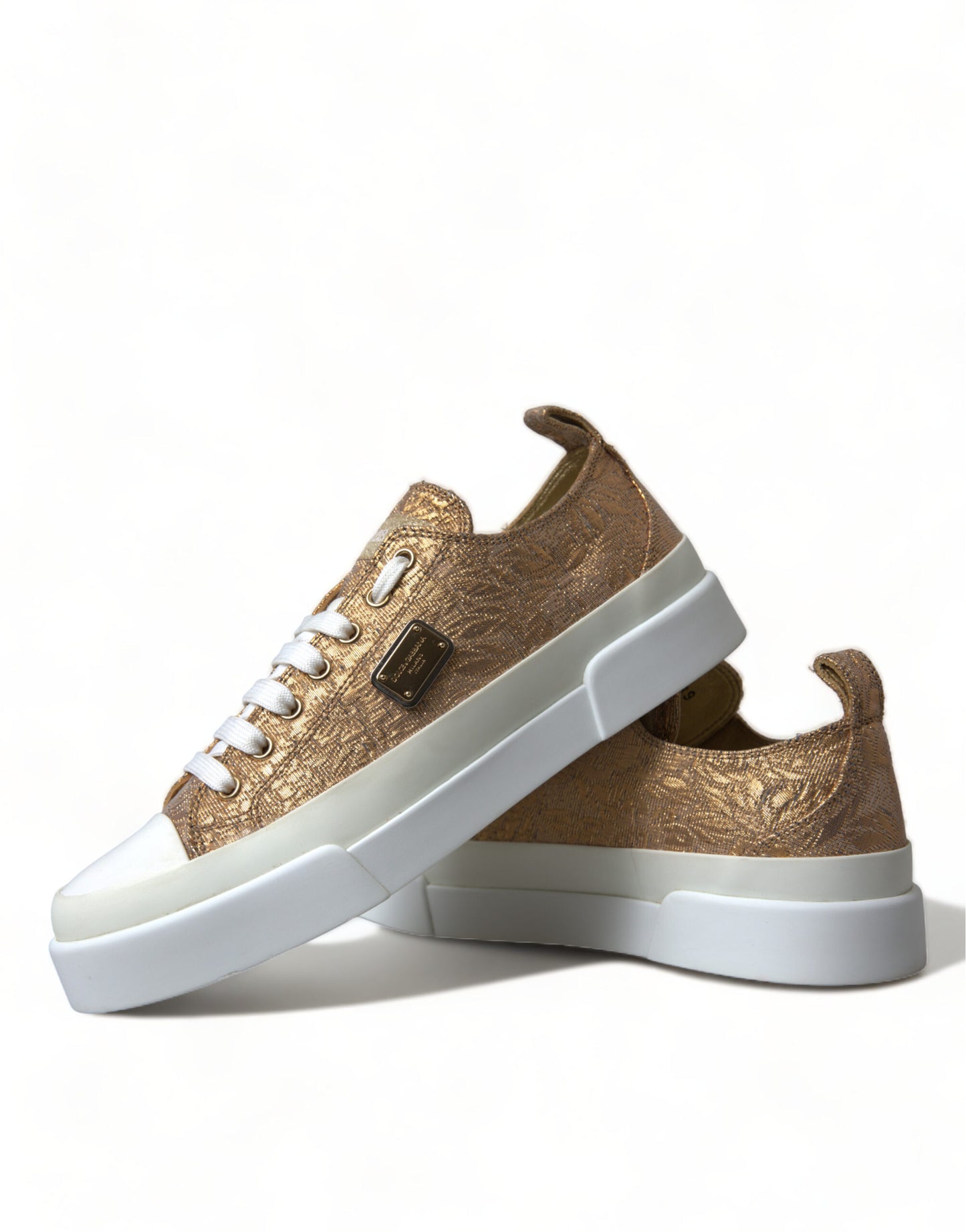 Dolce & Gabbana Gold White Brocade Low Top Sneakers Women Shoes