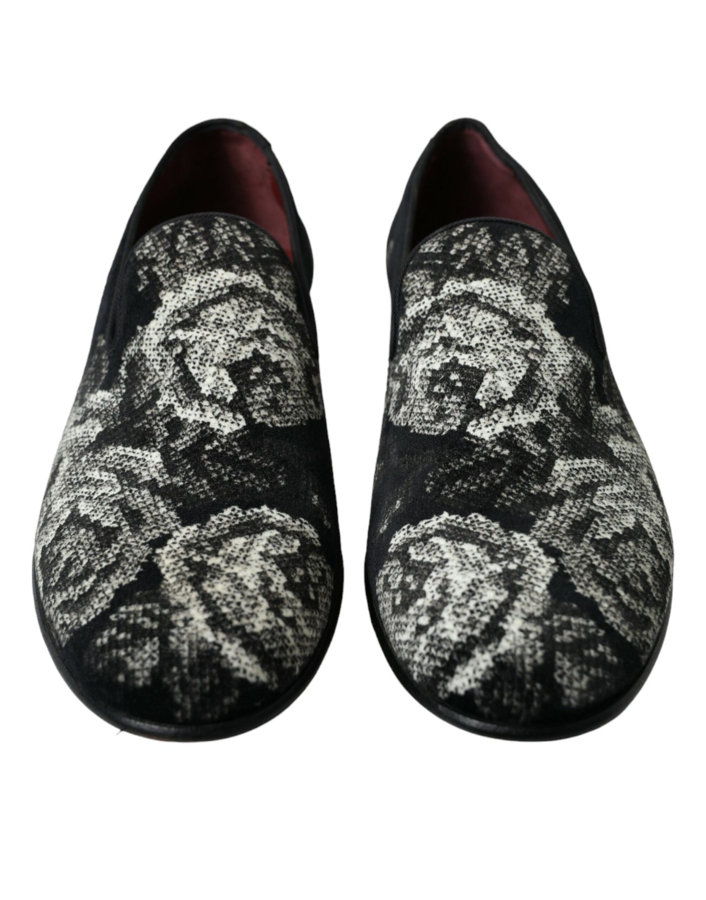 Dolce & Gabbana Black Floral Slippers Men Loafers Dress Shoes