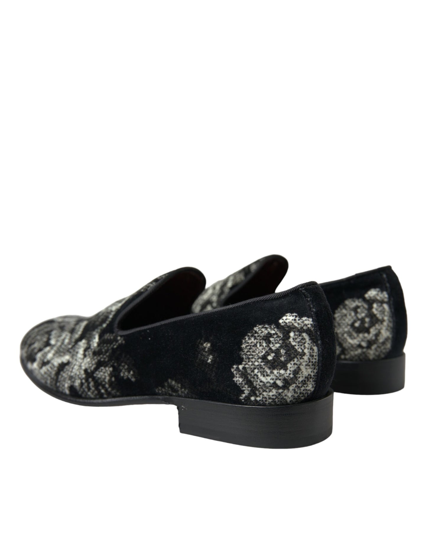 Dolce & Gabbana Black Floral Slippers Men Loafers Dress Shoes