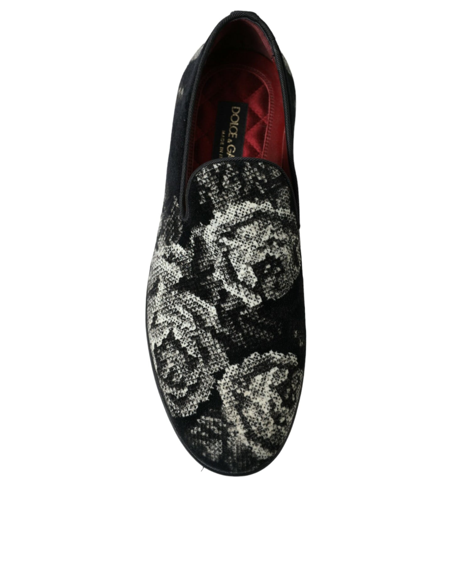 Dolce & Gabbana Black Floral Slippers Men Loafers Dress Shoes