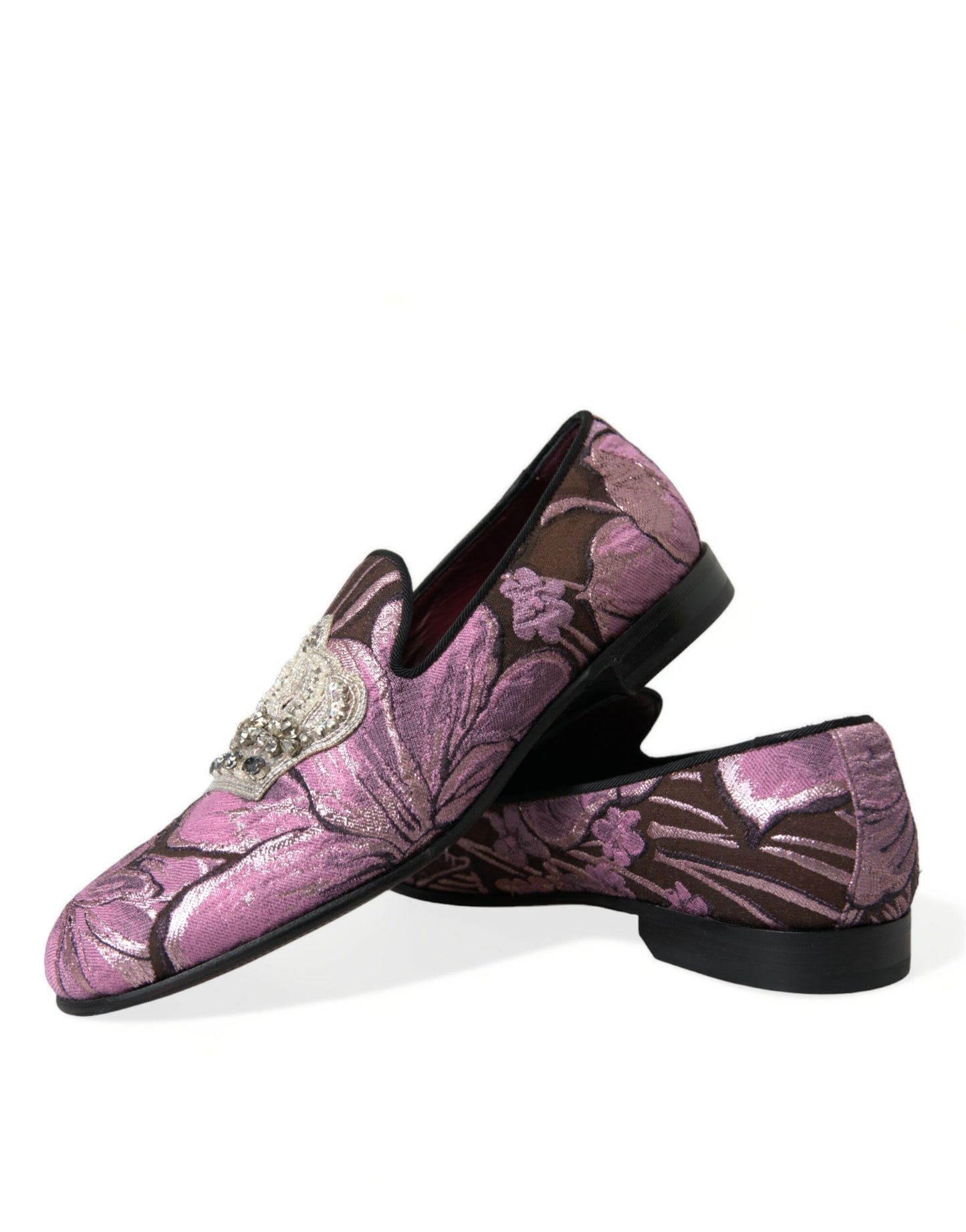 Dolce & Gabbana Pink Printed Crystal Embellished Loafers Dress Shoes