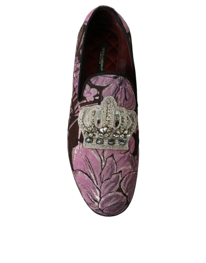 Dolce & Gabbana Pink Printed Crystal Embellished Loafers Dress Shoes