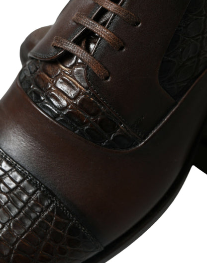 Dolce & Gabbana Brown Exotic Leather Lace Up Oxford Dress Shoes