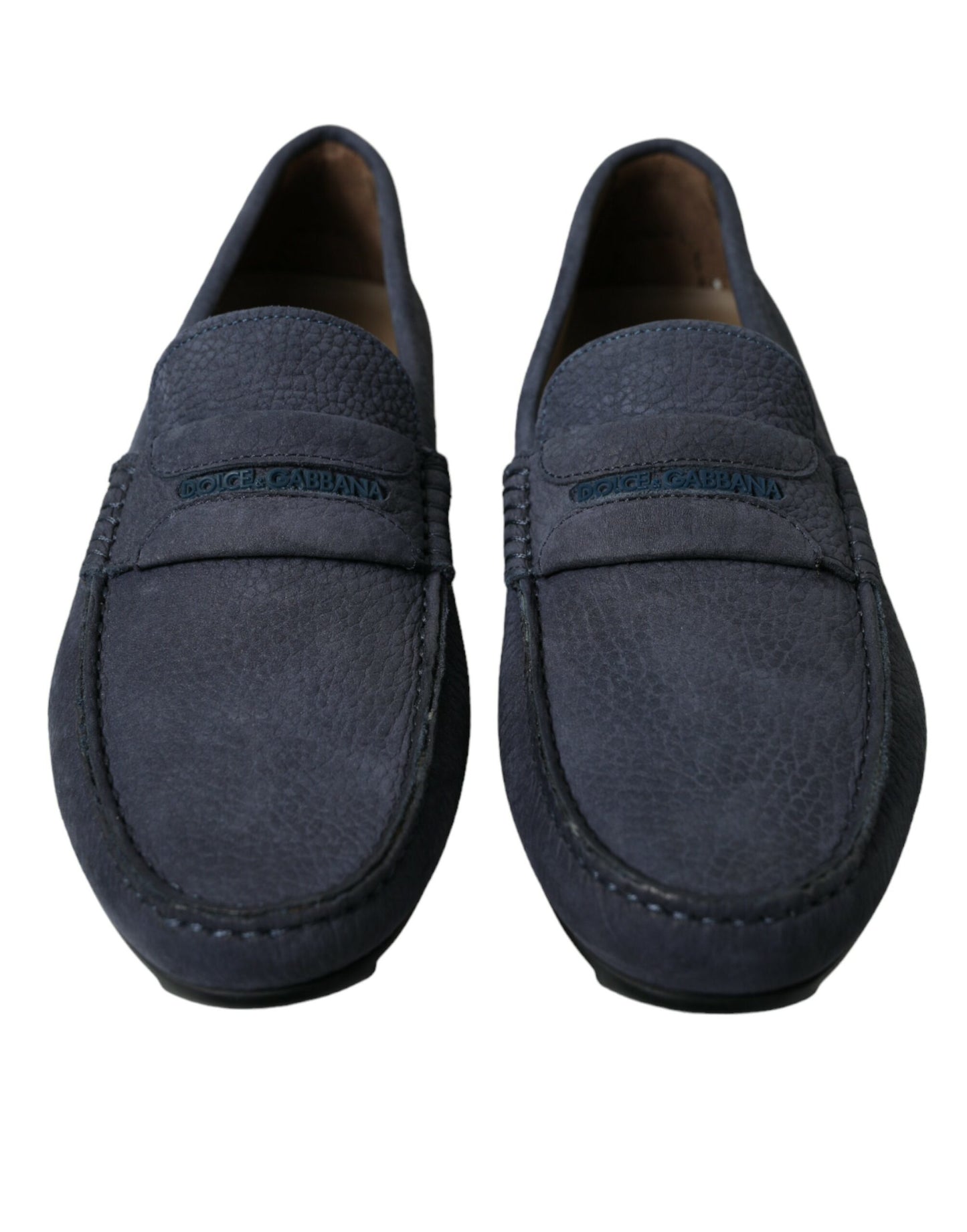 Dolce & Gabbana Blue Calfskin Leather Slip On Moccasin Shoes