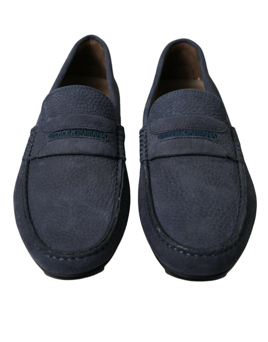 Dolce & Gabbana Blue Calfskin Leather Slip On Moccasin Shoes