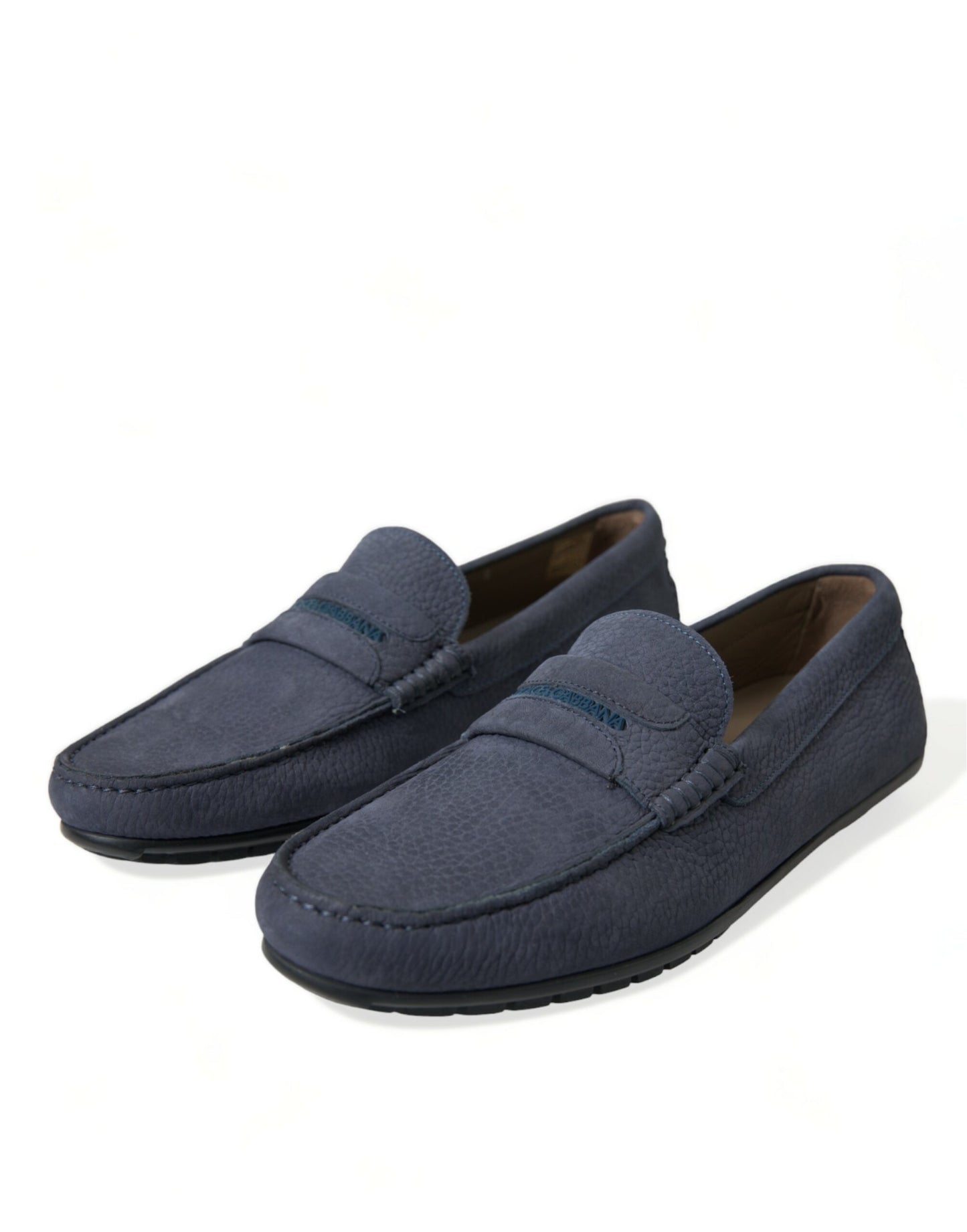 Dolce & Gabbana Blue Calfskin Leather Slip On Moccasin Shoes