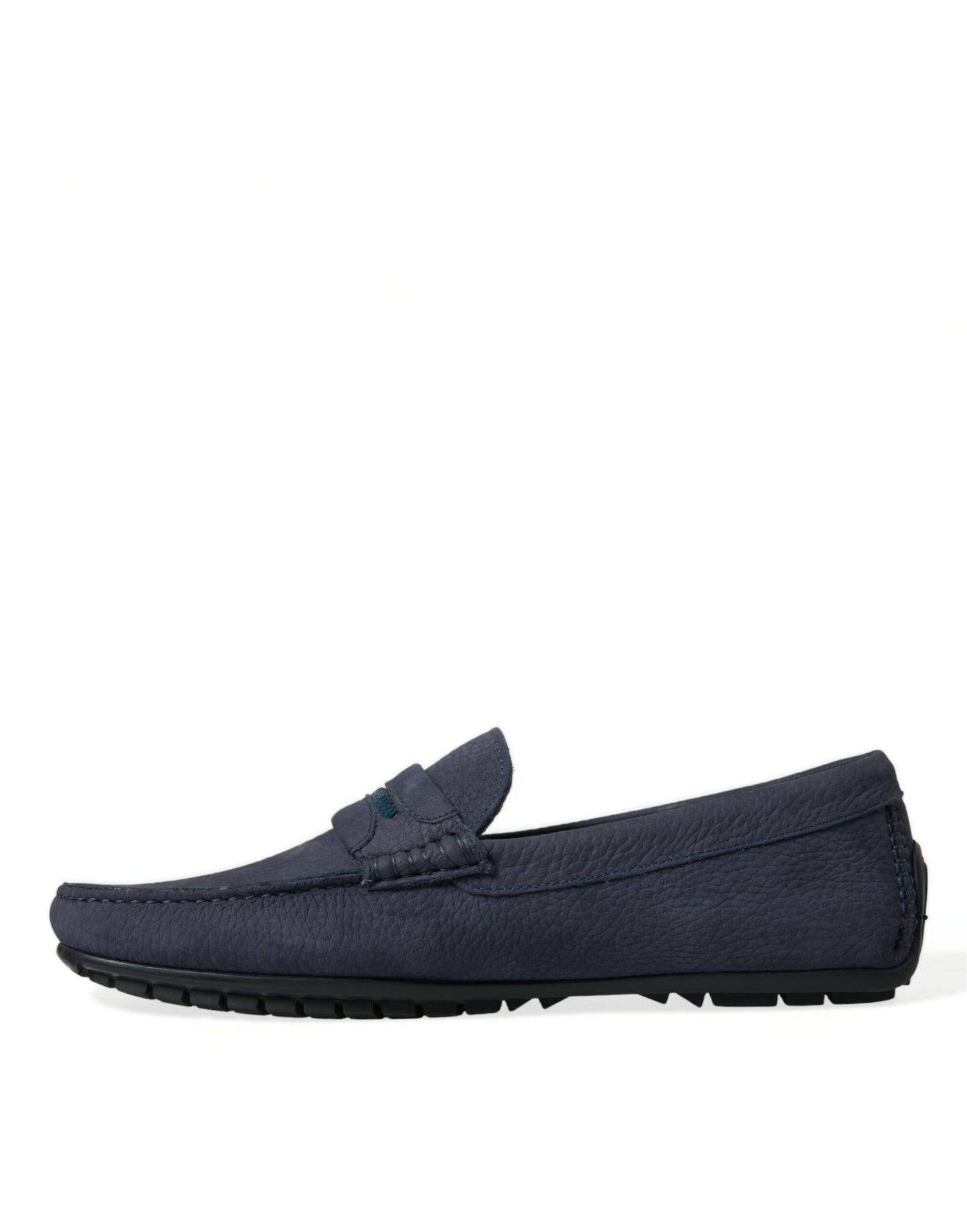 Dolce & Gabbana Blue Calfskin Leather Slip On Moccasin Shoes